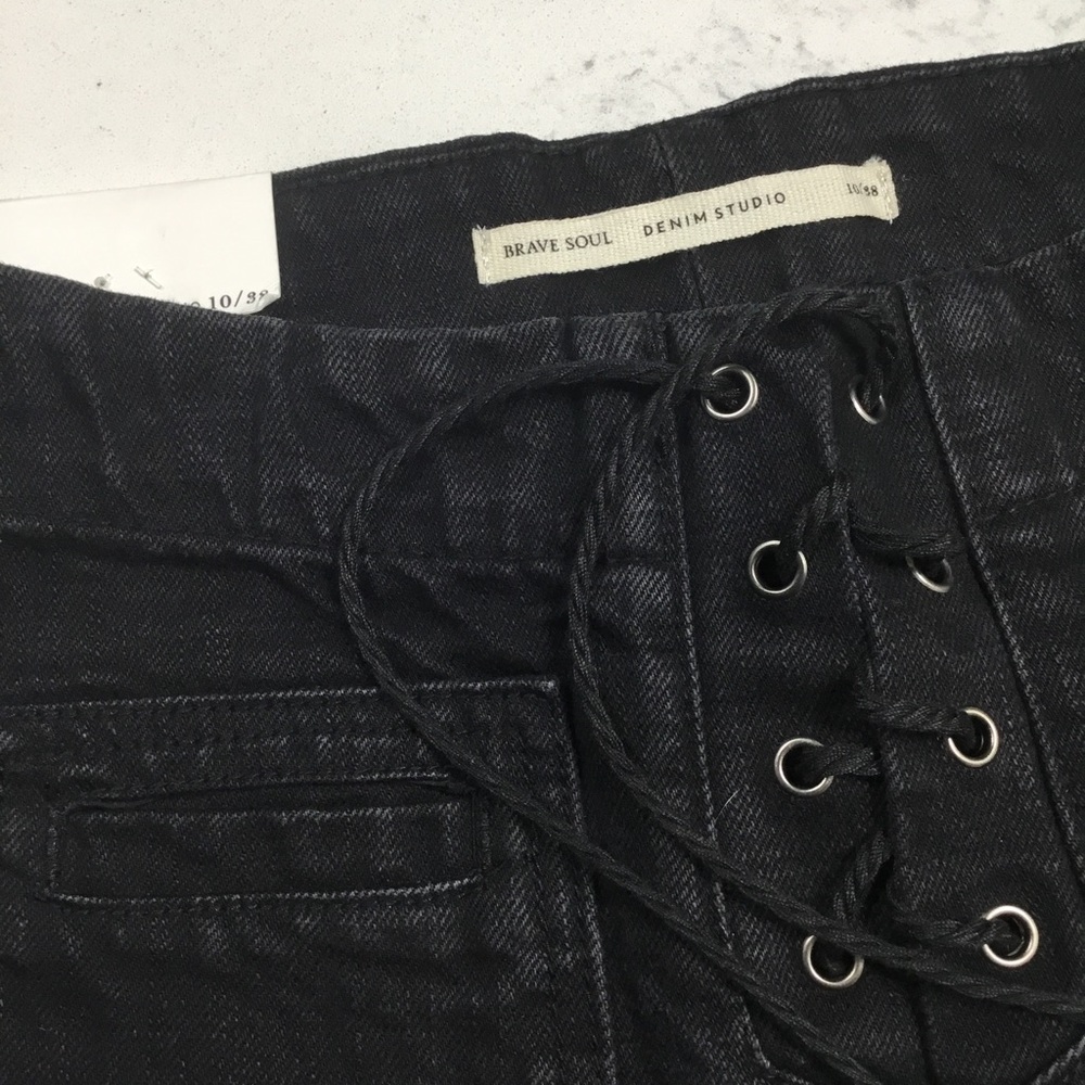 Brave Soul Denim Studio Mindy High Waisted Lace up Shorts Black 10/38 - Picture 7 of 11